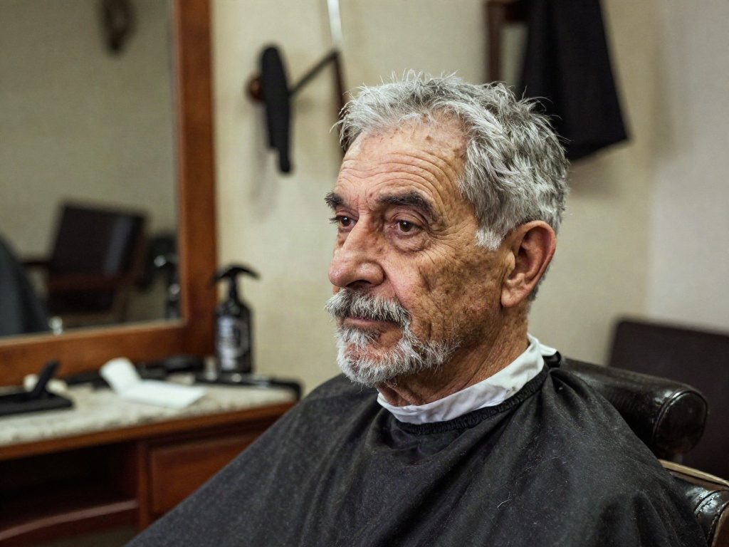 Portrait of an elderly barber in his shop