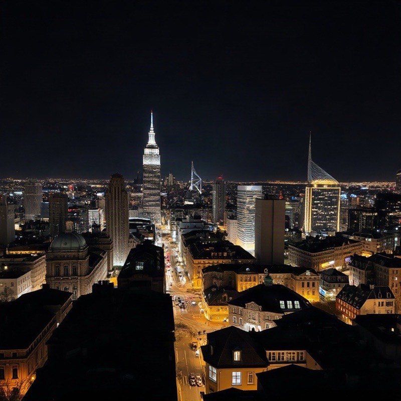 Generic city skyline at night with no distinct composition