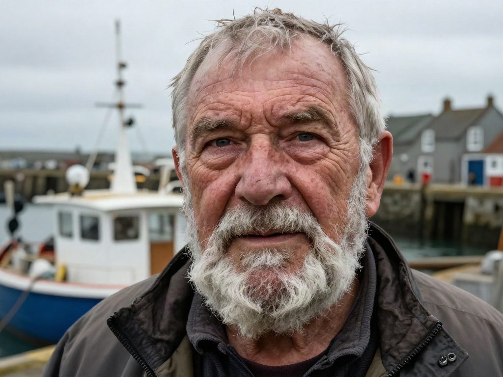 AI portrait of an elderly fisherman in a harbour