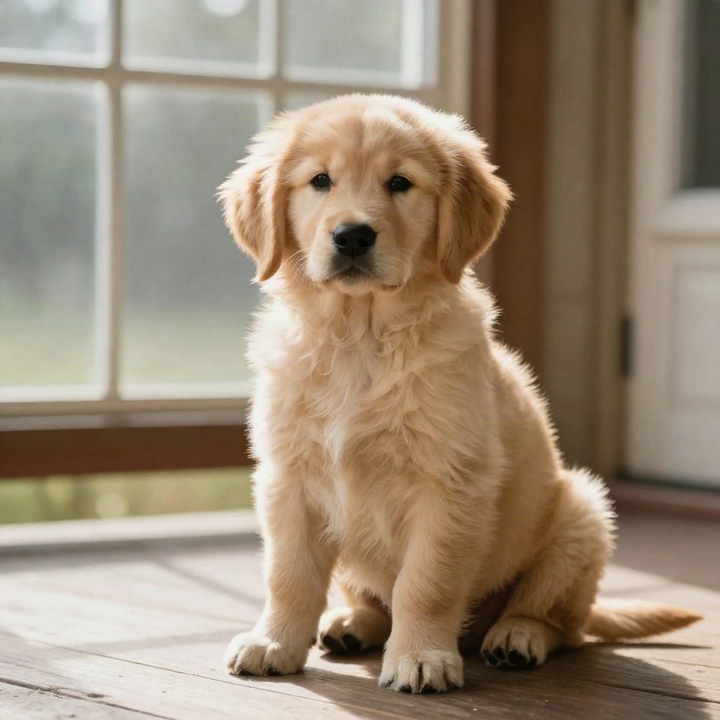 AI photo of a golden retriever puppy on a porch