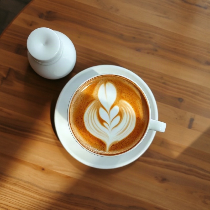 AI photo of latte art on a wooden table